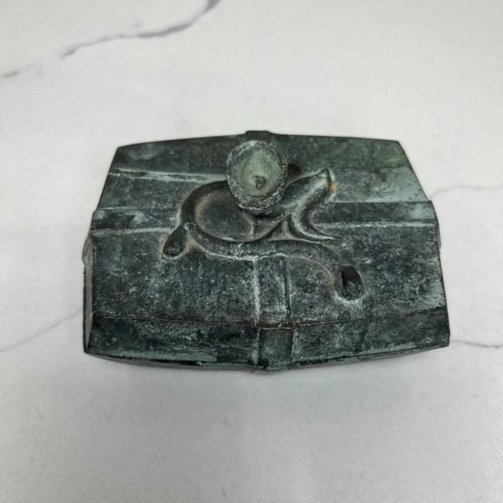 VTG PATINATED BRASS LIDDED TRINKET JEWELRY BOX ART DECO MADE IN INDIA